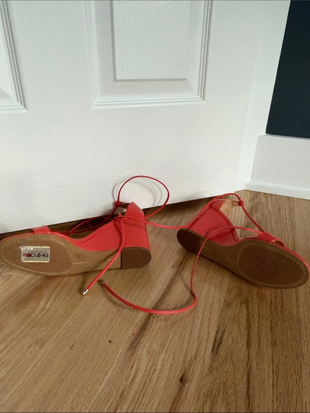 Giuseppe Zanotti Coral-Red Lace-Up Wedge Sandals
